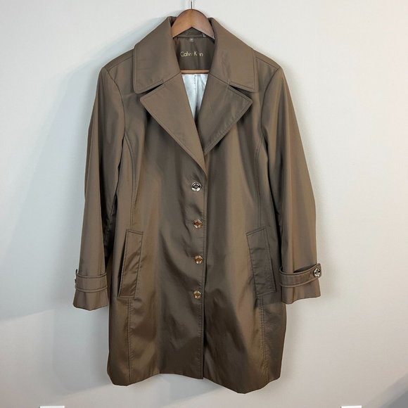 CALVIN KLEIN Trench Coat 0X Bronze Brown Single Breasted Belted Button Up Womens - Picture 7 of 12